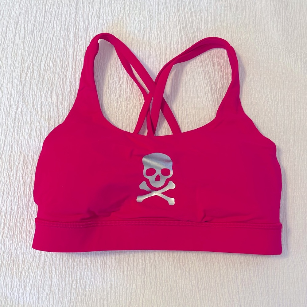 Lululemon Energy Bra - hot pink with skull + crossbones ☠️